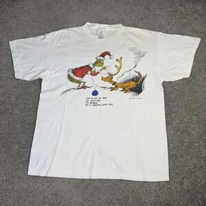 Vintage 90s Dr. Seuss The Grinch Shirt Mens XL white Seuss Wear Made In USA 1997